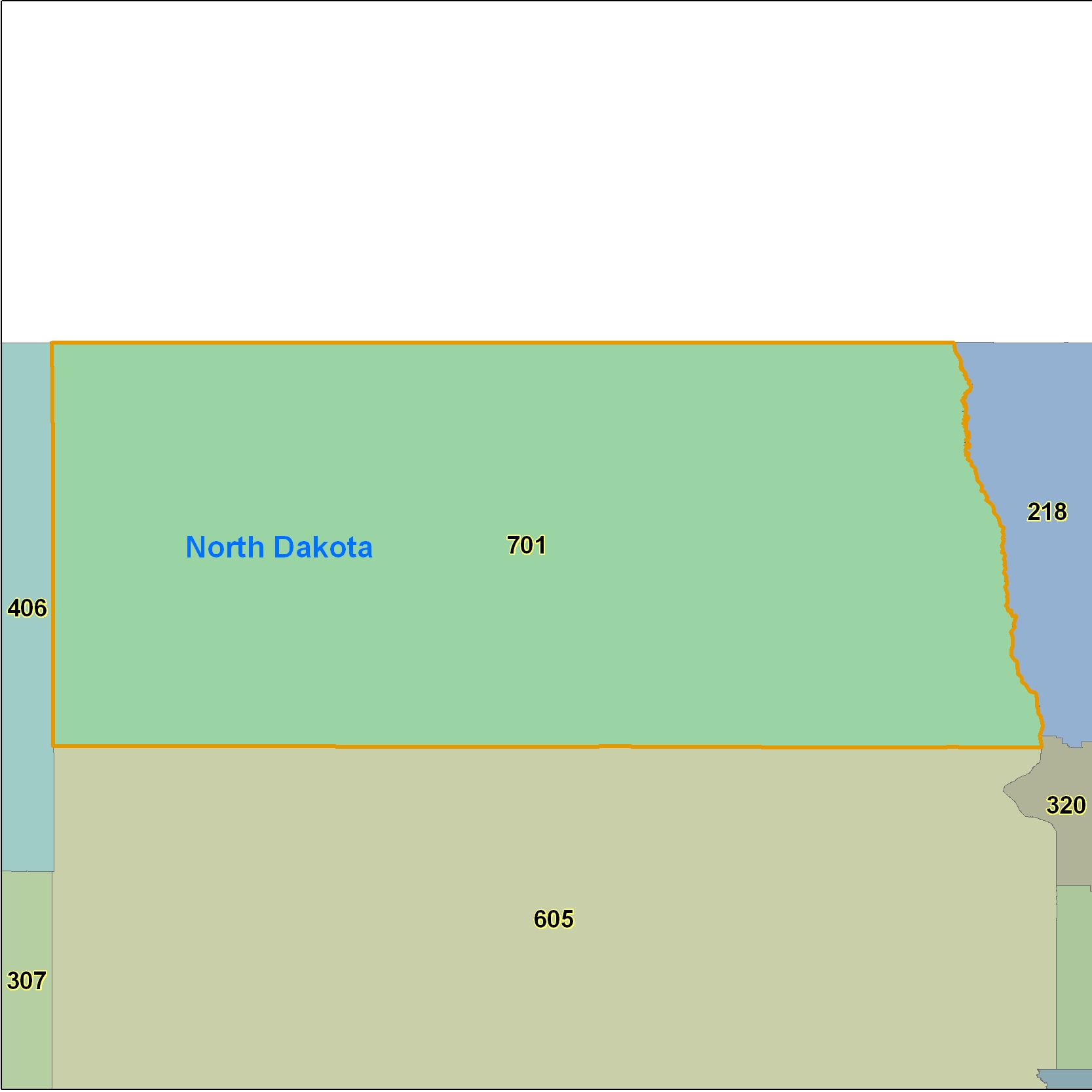 North Dakota (ND) Area Code Map